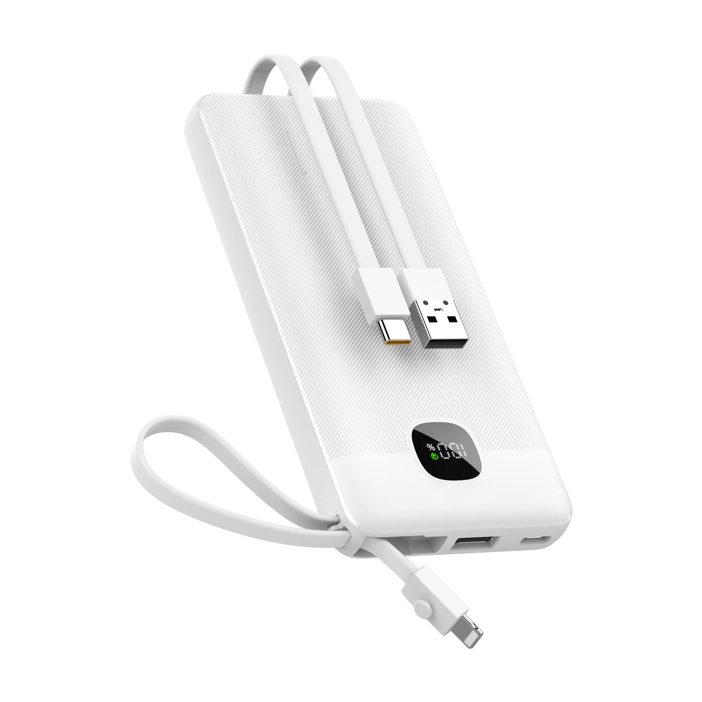 Powerbank 20.000 mAh mit integriertem USB-C-, USB-A- & Lightning-Kabel – Externer Akku mit Display und Schnellladefunktion