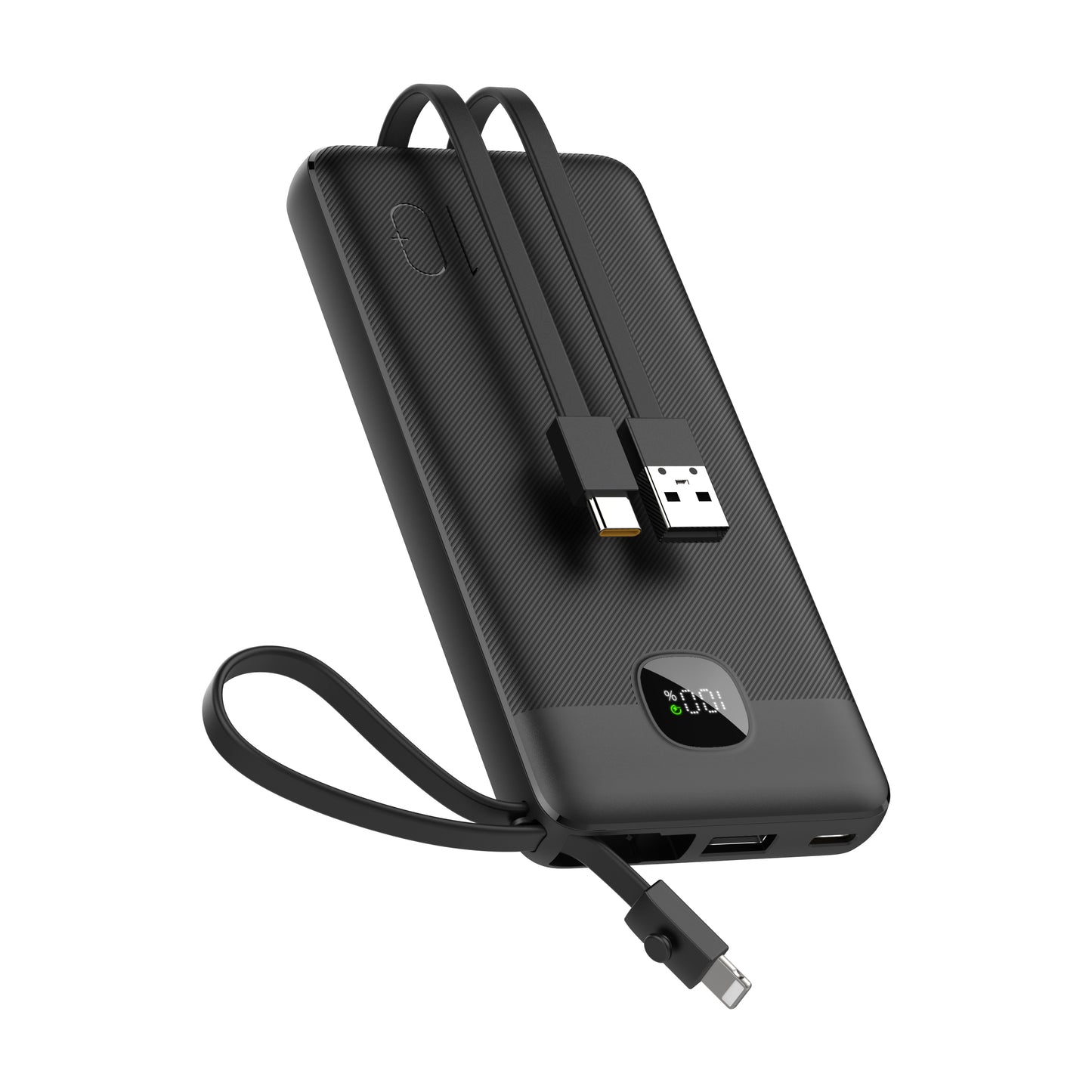 Powerbank 20.000 mAh mit integriertem USB-C-, USB-A- & Lightning-Kabel – Externer Akku mit Display und Schnellladefunktion