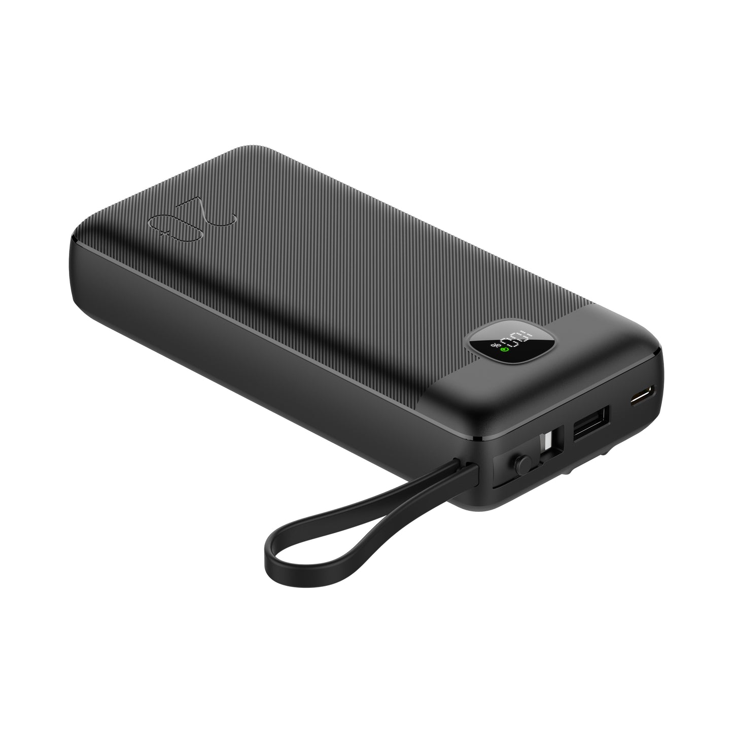 Powerbank 20.000 mAh mit integriertem USB-C-, USB-A- & Lightning-Kabel – Externer Akku mit Display und Schnellladefunktion