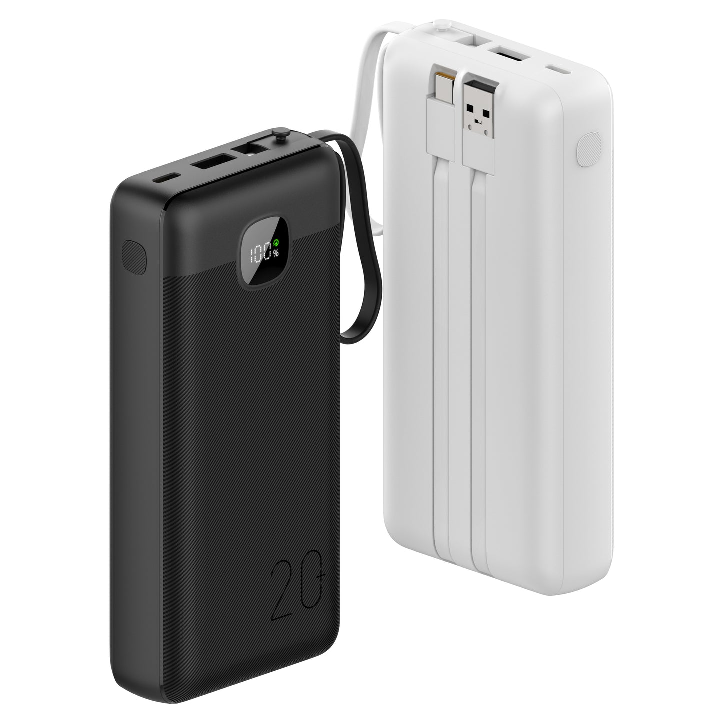 Powerbank 20.000 mAh mit integriertem USB-C-, USB-A- & Lightning-Kabel – Externer Akku mit Display und Schnellladefunktion