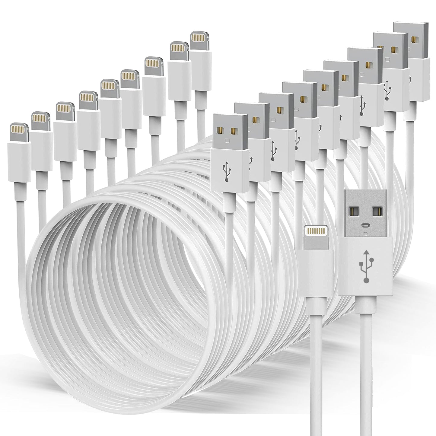 Premium Ladekabel für iPhone 1m/2m – USB-A oder USB-C zu iOS, 1/2/3/5/10 Stück für iPhone 14,13,12,11,X etc. 5 bis iPhone 14, iPad, AirPods & mehr