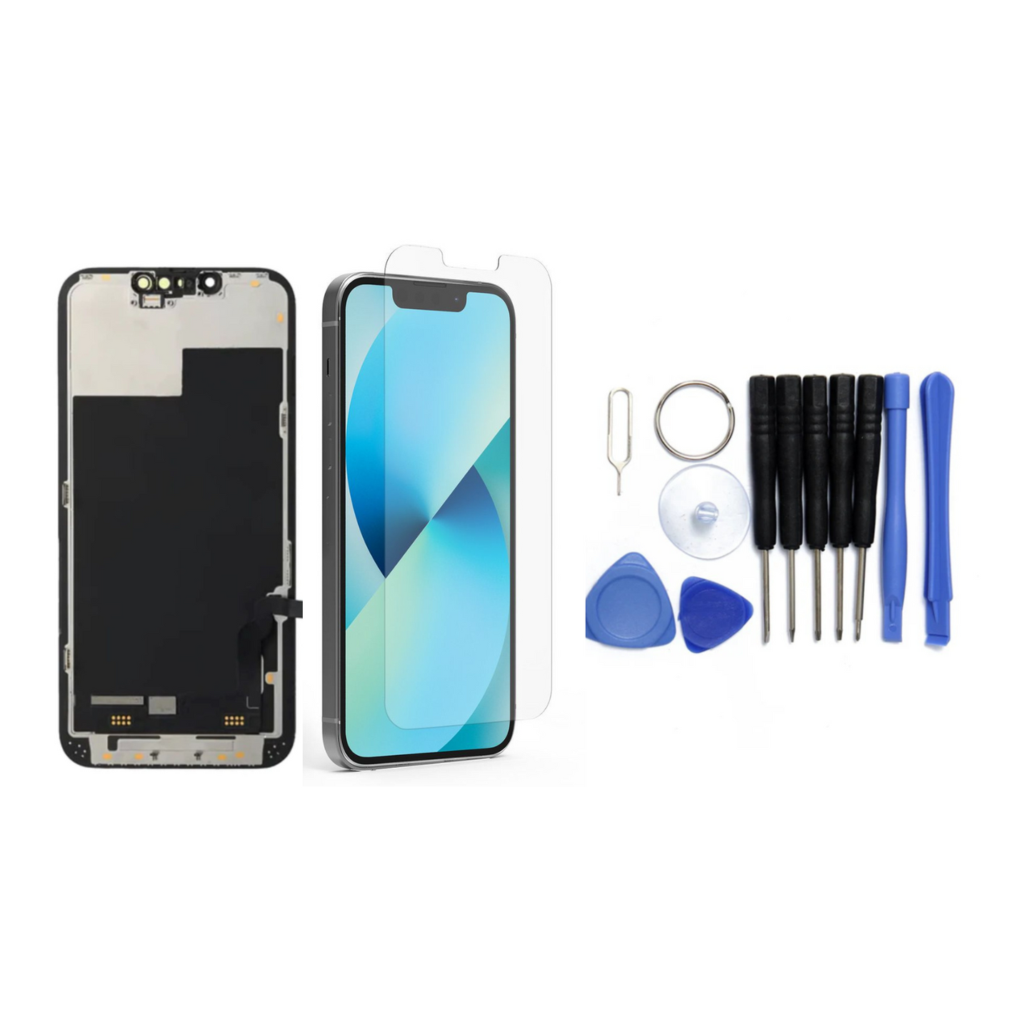 Display für iPhone Ersatzdisplay, Ersatzbildschirm mit 3D Touch, Digitizer & Rahmen – LCD/OLED Display für iPhone   für  16, 15, 14, 13, 12, 11, Pro & Pro Max, optional mit Werkzeugset
