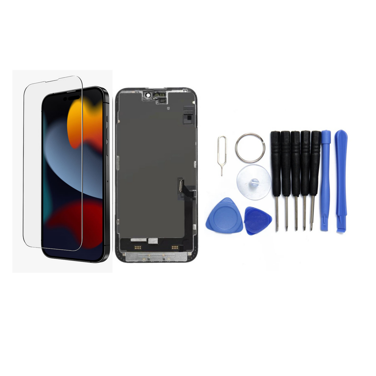 Display für iPhone Ersatzdisplay, Ersatzbildschirm mit 3D Touch, Digitizer & Rahmen – LCD/OLED Display für iPhone   für  16, 15, 14, 13, 12, 11, Pro & Pro Max, optional mit Werkzeugset