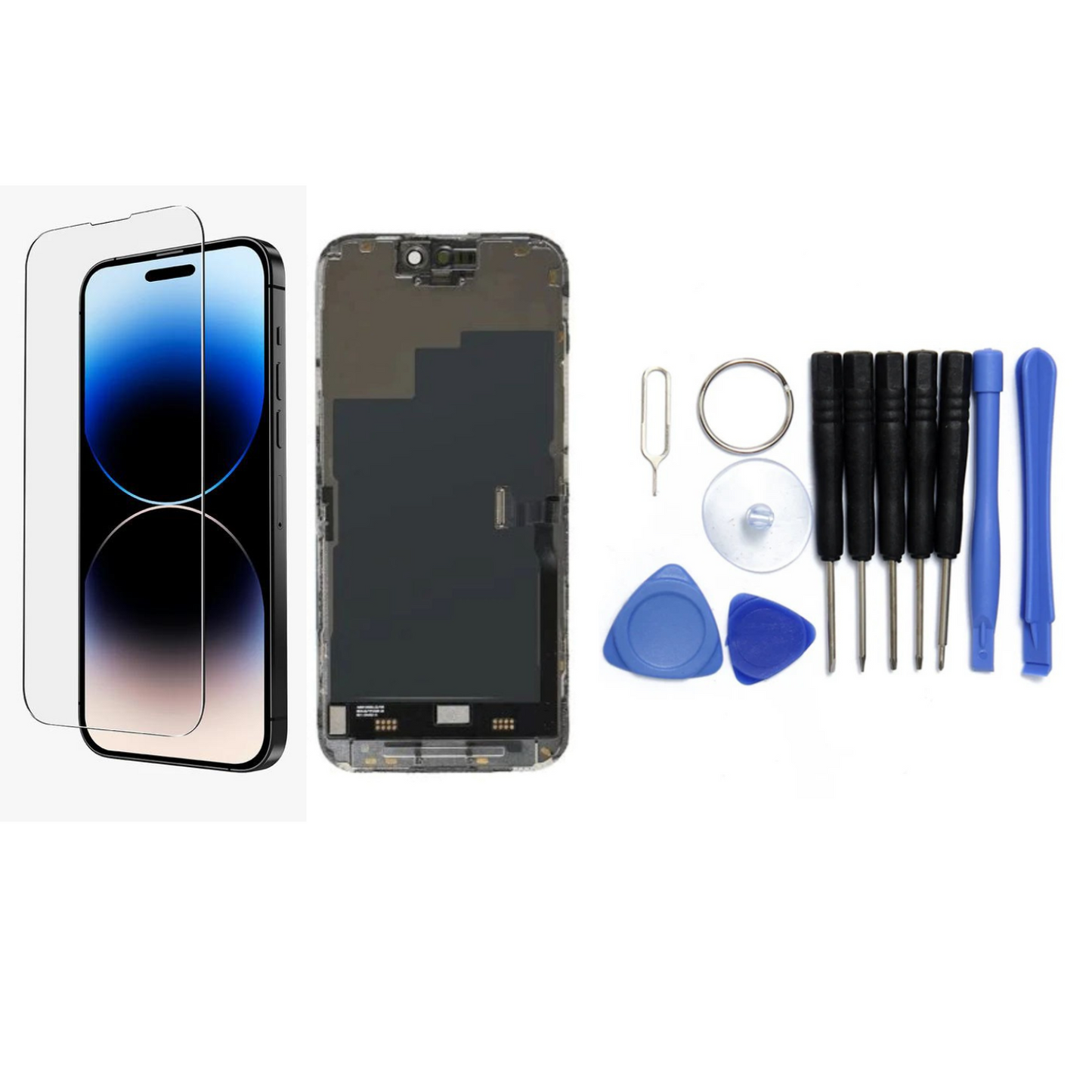 Display für iPhone Ersatzdisplay, Ersatzbildschirm mit 3D Touch, Digitizer & Rahmen – LCD/OLED Display für iPhone   für  16, 15, 14, 13, 12, 11, Pro & Pro Max, optional mit Werkzeugset