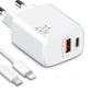 Ladegerät Doppelanschluss  Schnellladegerät USB-C + USB-A , Dual-Port Charger, Schnellladen für iPhone, iPad, Samsung, Google Pixel, Tablet & mehr