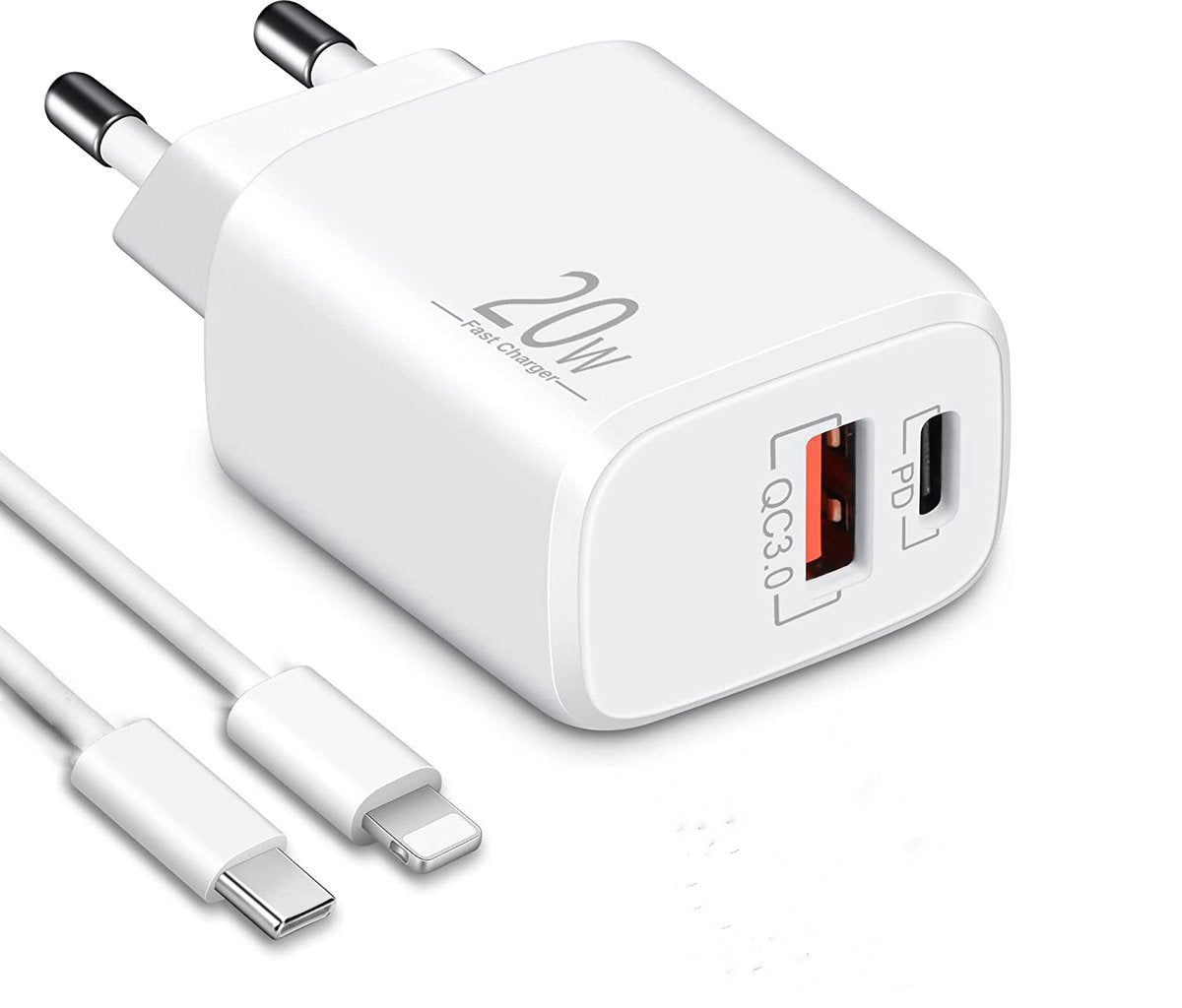 Ladegerät Doppelanschluss  Schnellladegerät USB-C + USB-A , Dual-Port Charger, Schnellladen für iPhone, iPad, Samsung, Google Pixel, Tablet & mehr