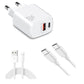 Ladegerät Doppelanschluss  Schnellladegerät USB-C + USB-A , Dual-Port Charger, Schnellladen für iPhone, iPad, Samsung, Google Pixel, Tablet & mehr