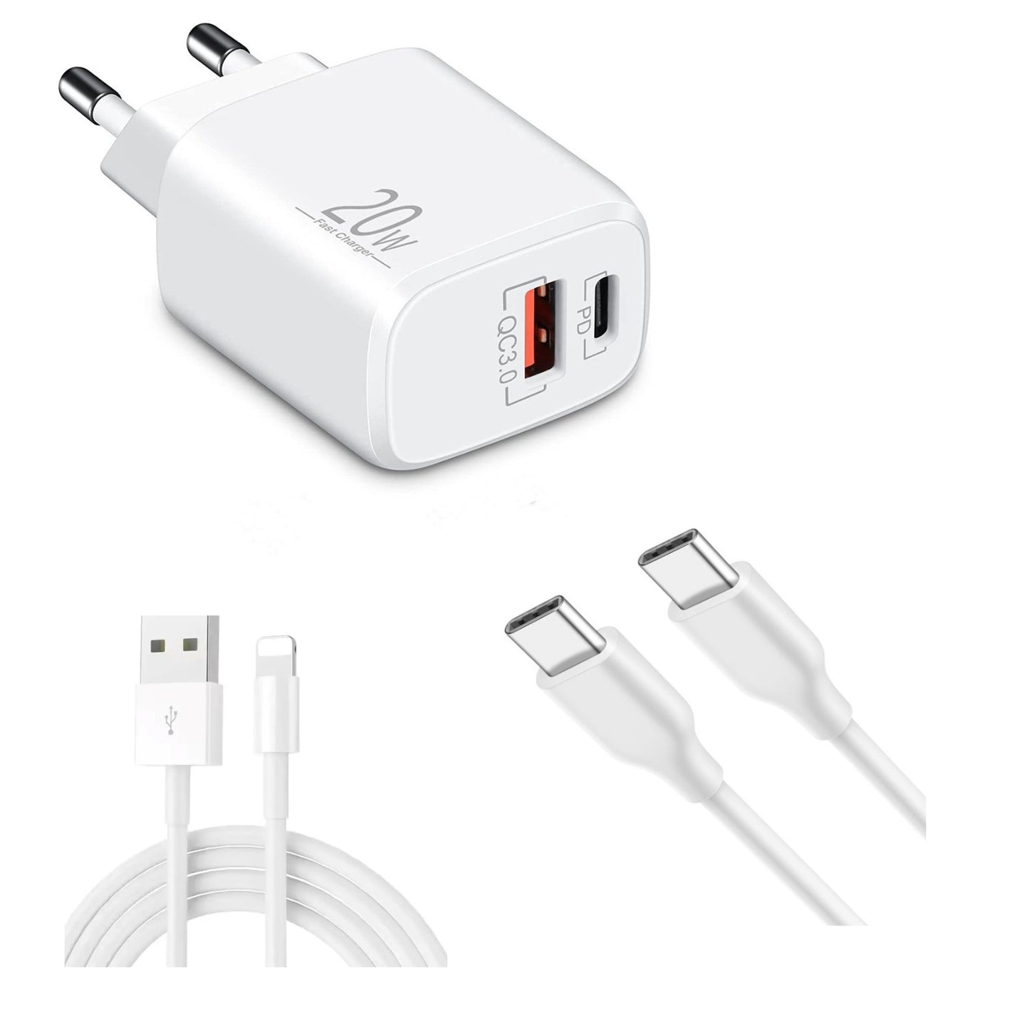 Ladegerät Doppelanschluss  Schnellladegerät USB-C + USB-A , Dual-Port Charger, Schnellladen für iPhone, iPad, Samsung, Google Pixel, Tablet & mehr
