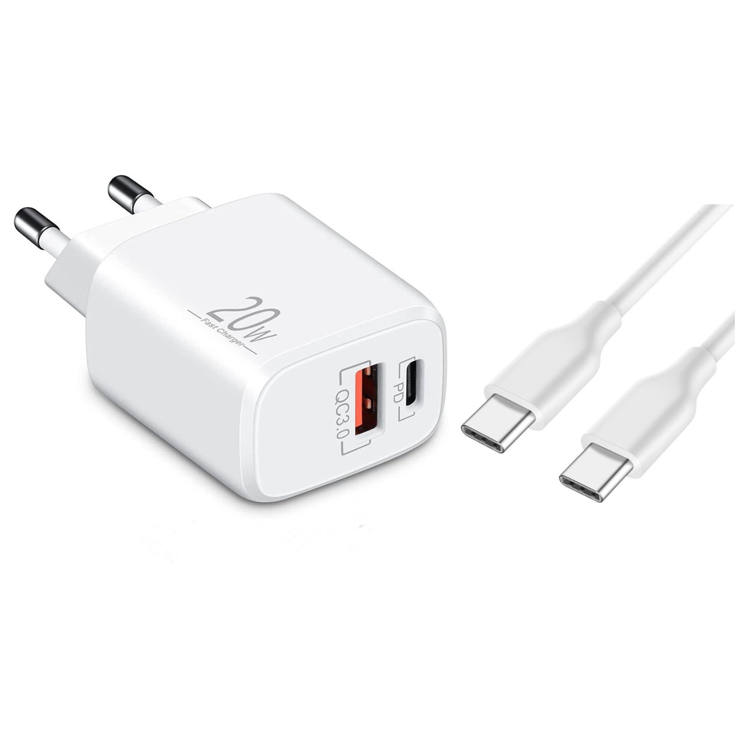 Ladegerät Doppelanschluss  Schnellladegerät USB-C + USB-A , Dual-Port Charger, Schnellladen für iPhone, iPad, Samsung, Google Pixel, Tablet & mehr