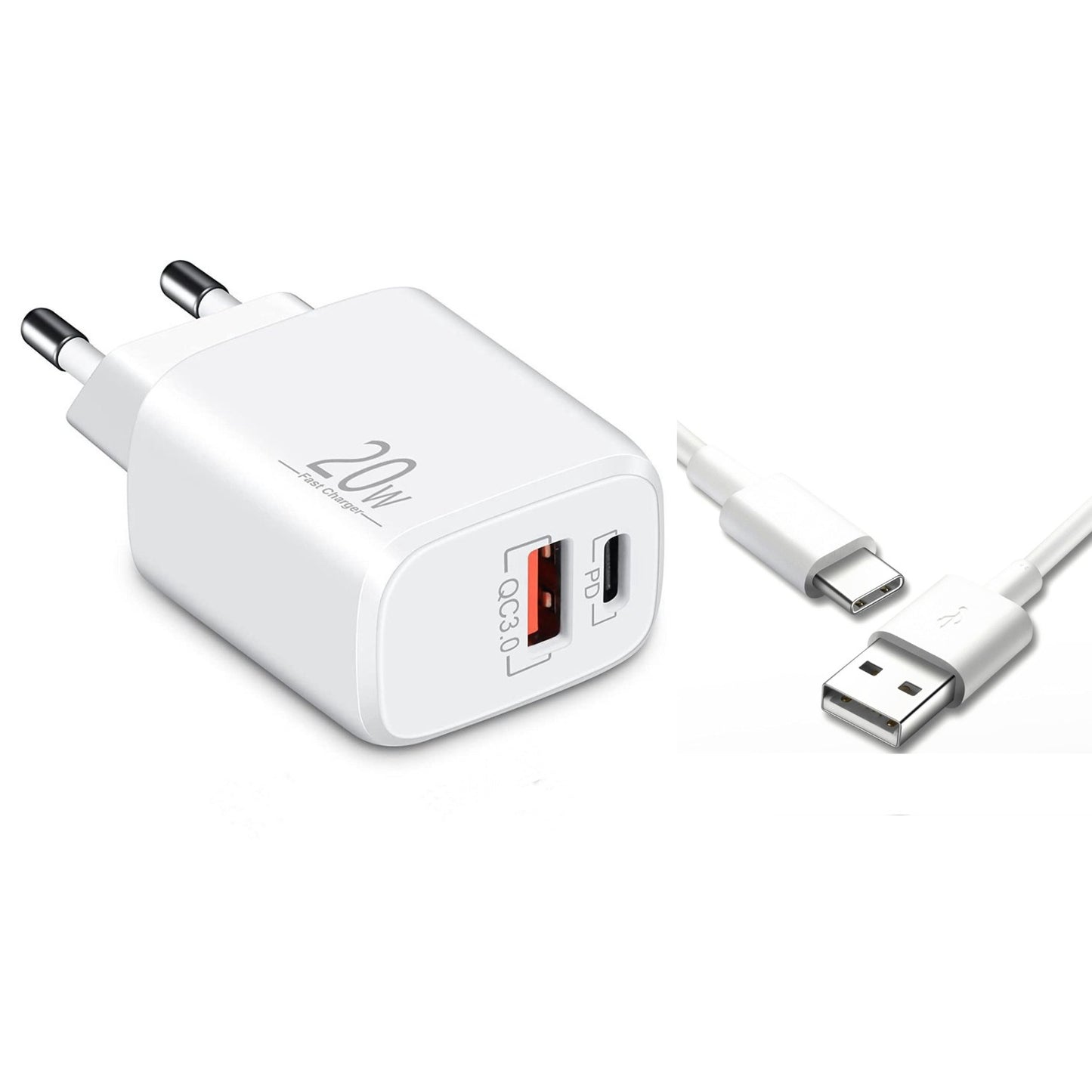 Ladegerät Doppelanschluss  Schnellladegerät USB-C + USB-A , Dual-Port Charger, Schnellladen für iPhone, iPad, Samsung, Google Pixel, Tablet & mehr