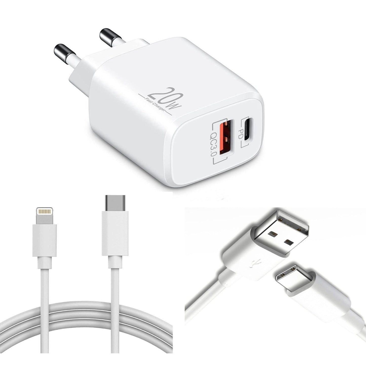 Ladegerät Doppelanschluss  Schnellladegerät USB-C + USB-A , Dual-Port Charger, Schnellladen für iPhone, iPad, Samsung, Google Pixel, Tablet & mehr