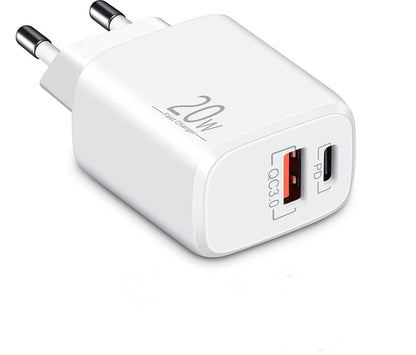 Ladegerät Doppelanschluss  Schnellladegerät USB-C + USB-A , Dual-Port Charger, Schnellladen für iPhone, iPad, Samsung, Google Pixel, Tablet & mehr