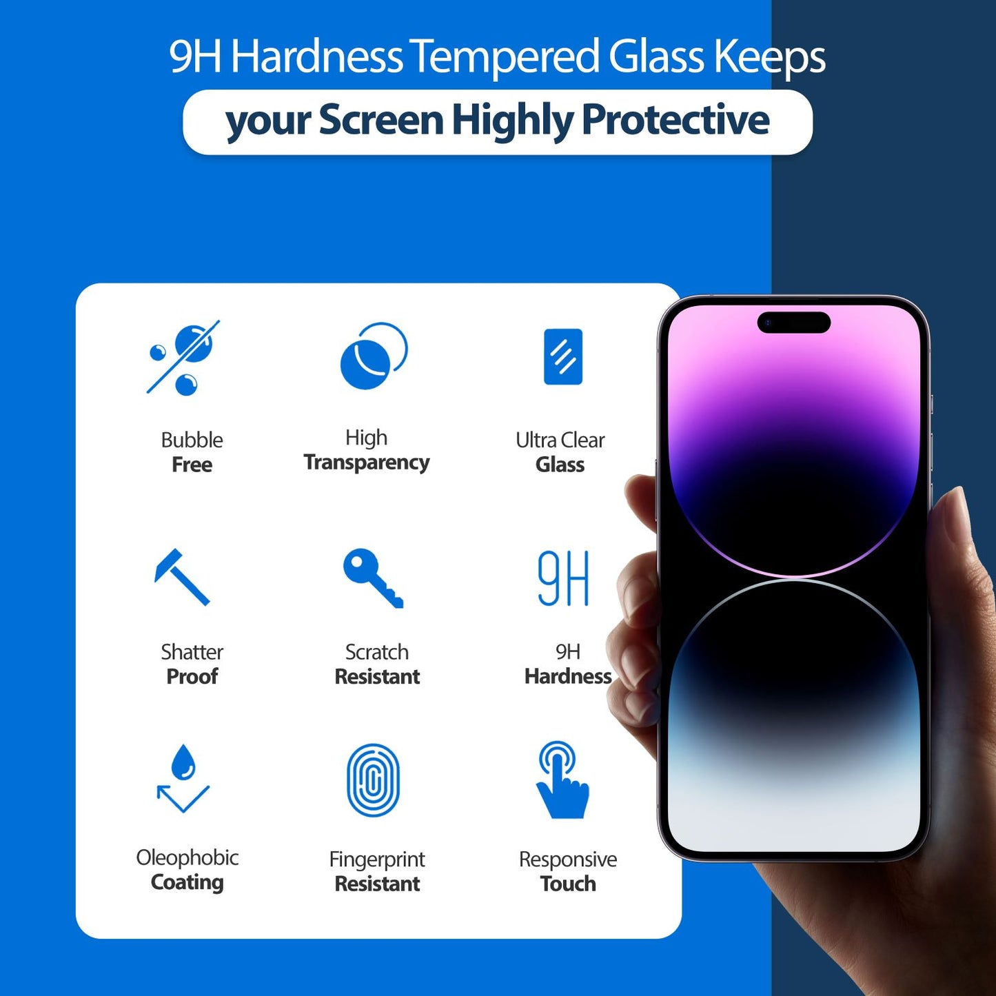 iPhone  Panzerglas – 9H Härte, kratzfest, blasenfrei, einfache Installation, HD klar