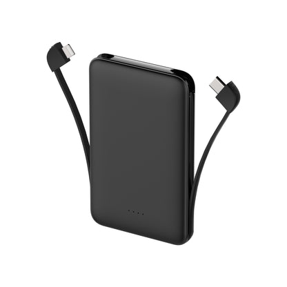Powerbank 5000 mAh mit integriertem USB-C & Lightning Kabel – Zusatzakku mit Statusanzeige und USB-A/USB-C Anschluss