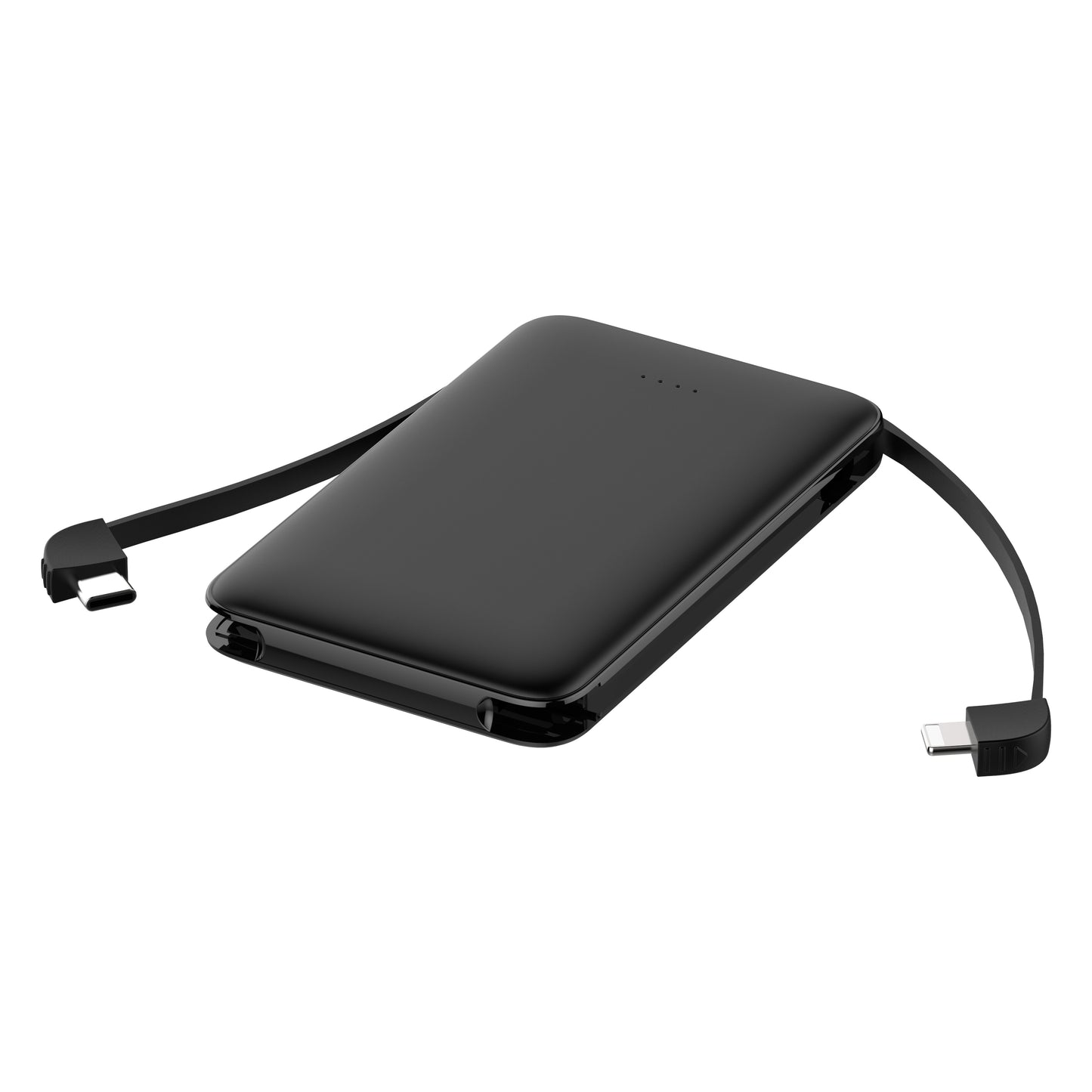 Powerbank 5000 mAh mit integriertem USB-C & Lightning Kabel – Zusatzakku mit Statusanzeige und USB-A/USB-C Anschluss