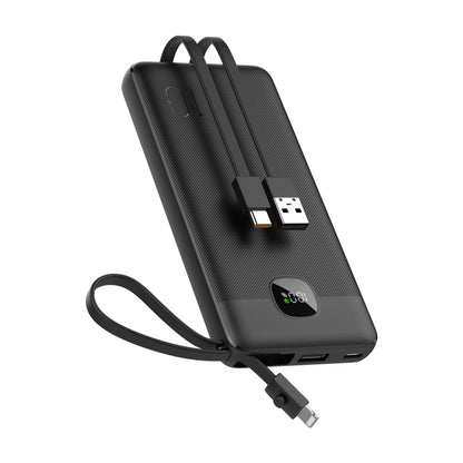 Powerbank 20.000 mAh mit integriertem USB-C-, USB-A- & Lightning-Kabel – Externer Akku mit Display und Schnellladefunktion
