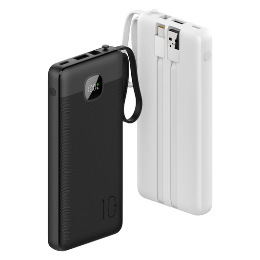 Powerbank 20.000 mAh mit integriertem USB-C-, USB-A- & Lightning-Kabel – Externer Akku mit Display und Schnellladefunktion