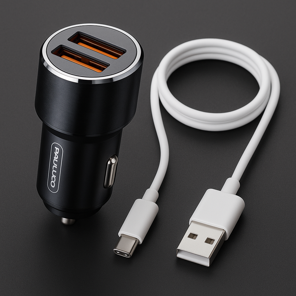 Doppel-USB-Autoladegerät – Schnellladegerät fürs Auto mit 2 USB-Anschlüssen – Kompatibel mit iPhone, Samsung, Android & mehr