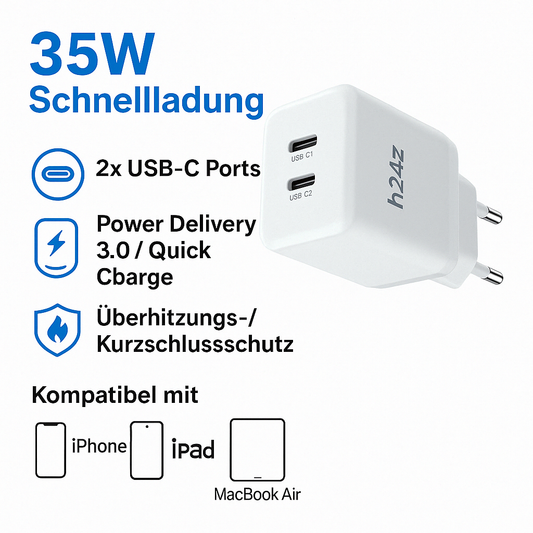USB-C Ladegerät mit 2 USB-C Anschlüssen Netzteil