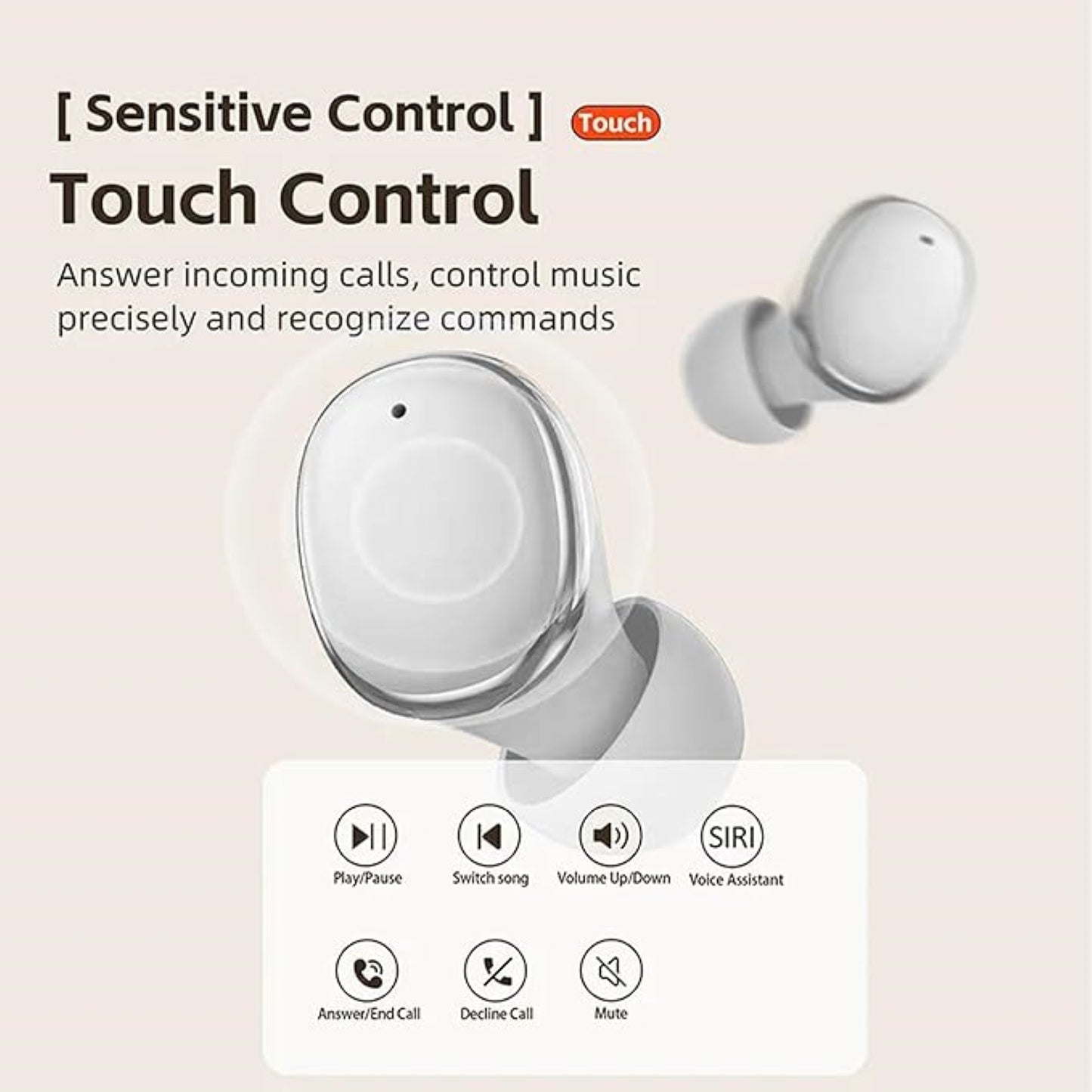 h24z E30 Bluetooth 5.3 Kopfhörer In-Ear – Kabellos TWS mit Dual-HD-Mikrofon, Geräuschunterdrückung, 13mm Treiber, 24h Akku, USB-C Schnellladung, IPX5 Wasserdicht, LED-Anzeige, Touch Steuerung, Kompatibel mit iPhone, Samsung, Xiaomi