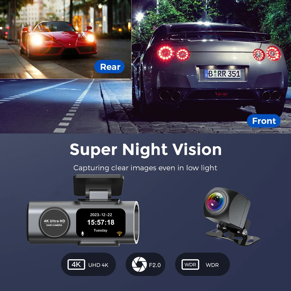 Dashcam 4K Ultra HD mit Nachtsicht, WiFi & GPS – Auto Kamera mit Weitwinkel