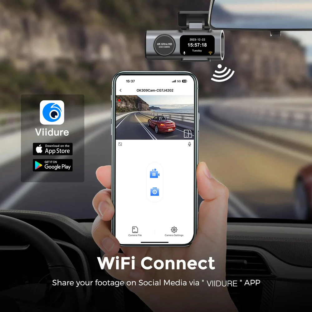Dashcam 4K Ultra HD mit Nachtsicht, WiFi & GPS – Auto Kamera mit Weitwinkel
