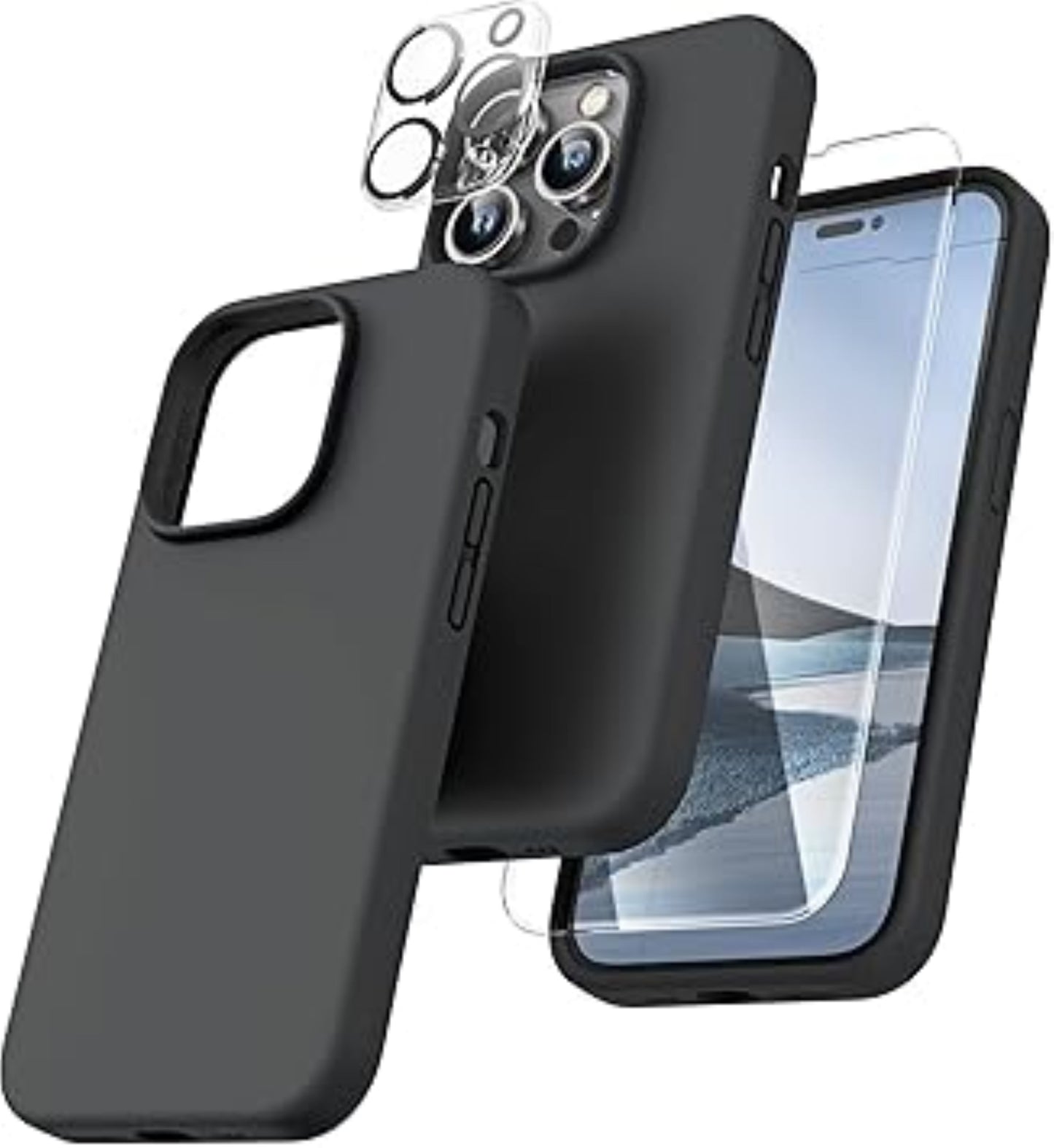 Handyhülle für iPhone + Schutz Glas + Kamera-Schutz – 3-in-1 Set, stoßfest, kratzfest, Sichtschutz  Schwarz oder Transparent