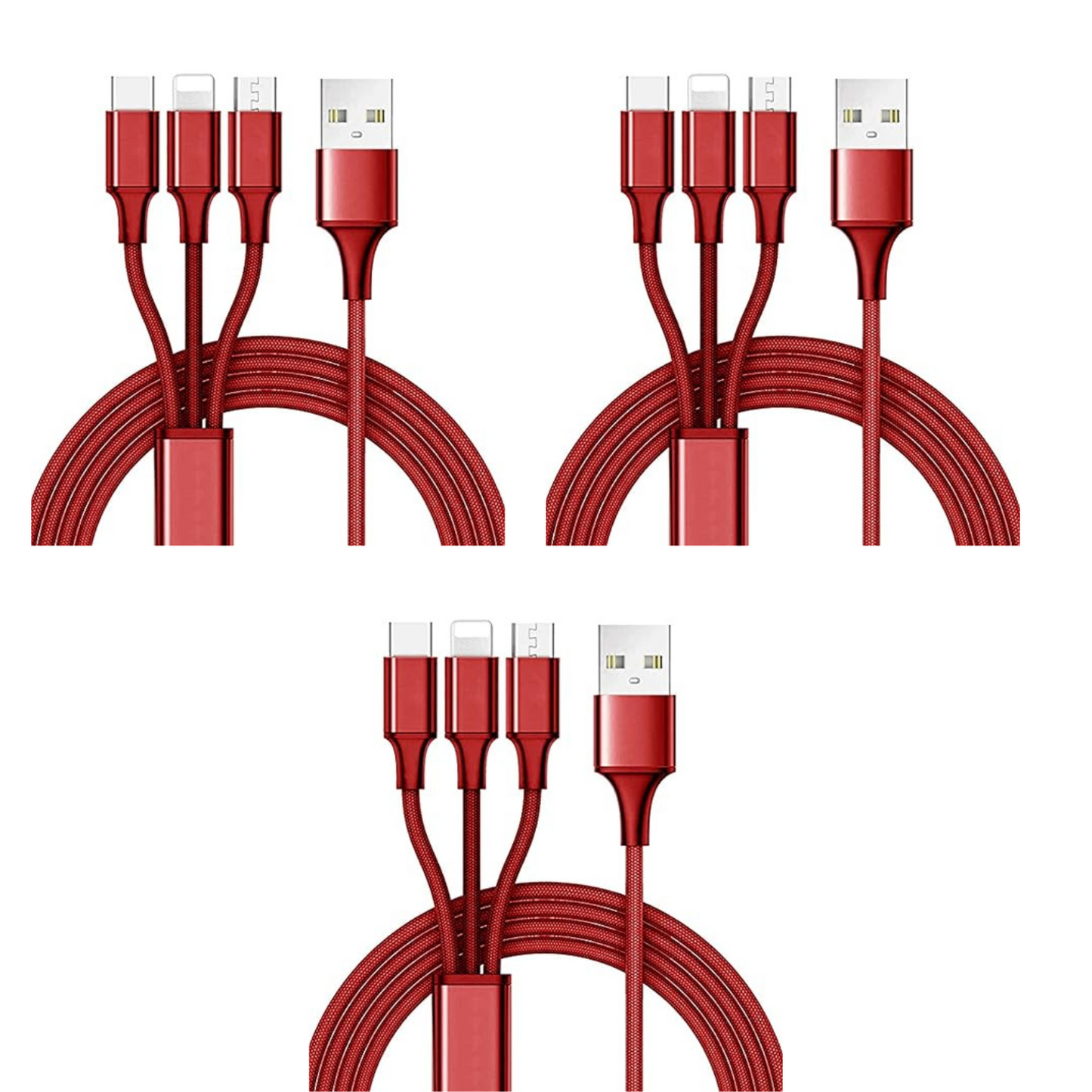 3-in-1 Ladekabel – Universelles 3-in-1 Kabel mit für Ios, für Iphone, USB-C & Micro USB – Schnelles Aufladen, High-Speed Datenübertragung, Knickfest & Knotenfrei – Kompatibel mit iPhone, Android, Tablets & mehr