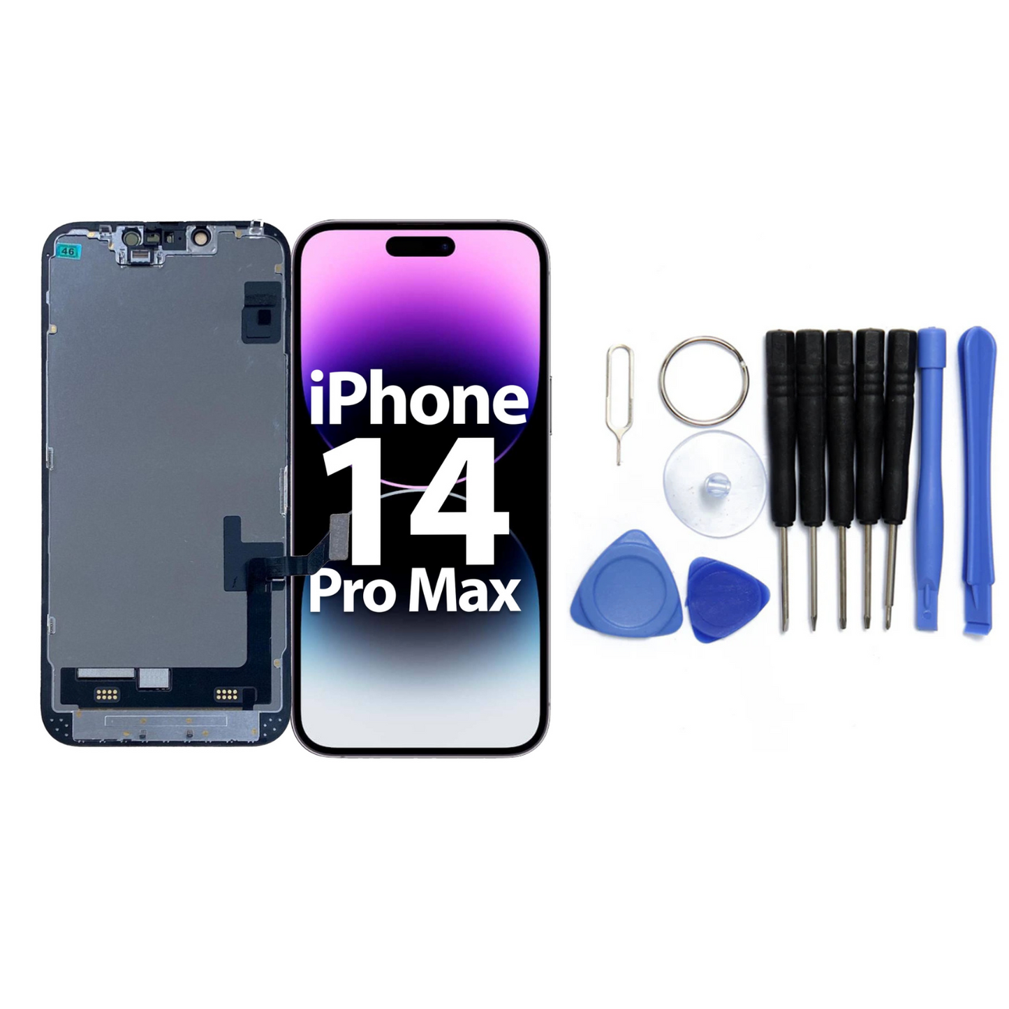 Display für iPhone Ersatzdisplay, Ersatzbildschirm mit 3D Touch, Digitizer & Rahmen – LCD/OLED Display für iPhone   für  16, 15, 14, 13, 12, 11, Pro & Pro Max, optional mit Werkzeugset