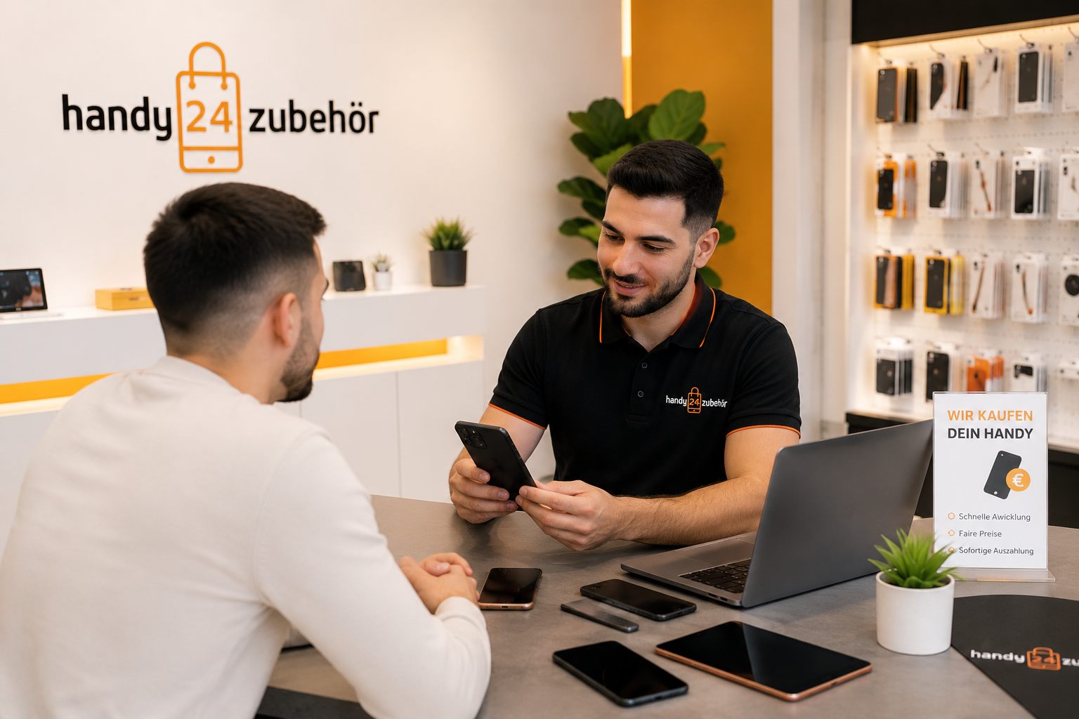Techniker prüft Smartphones und Tablets für den Hardware-Ankauf