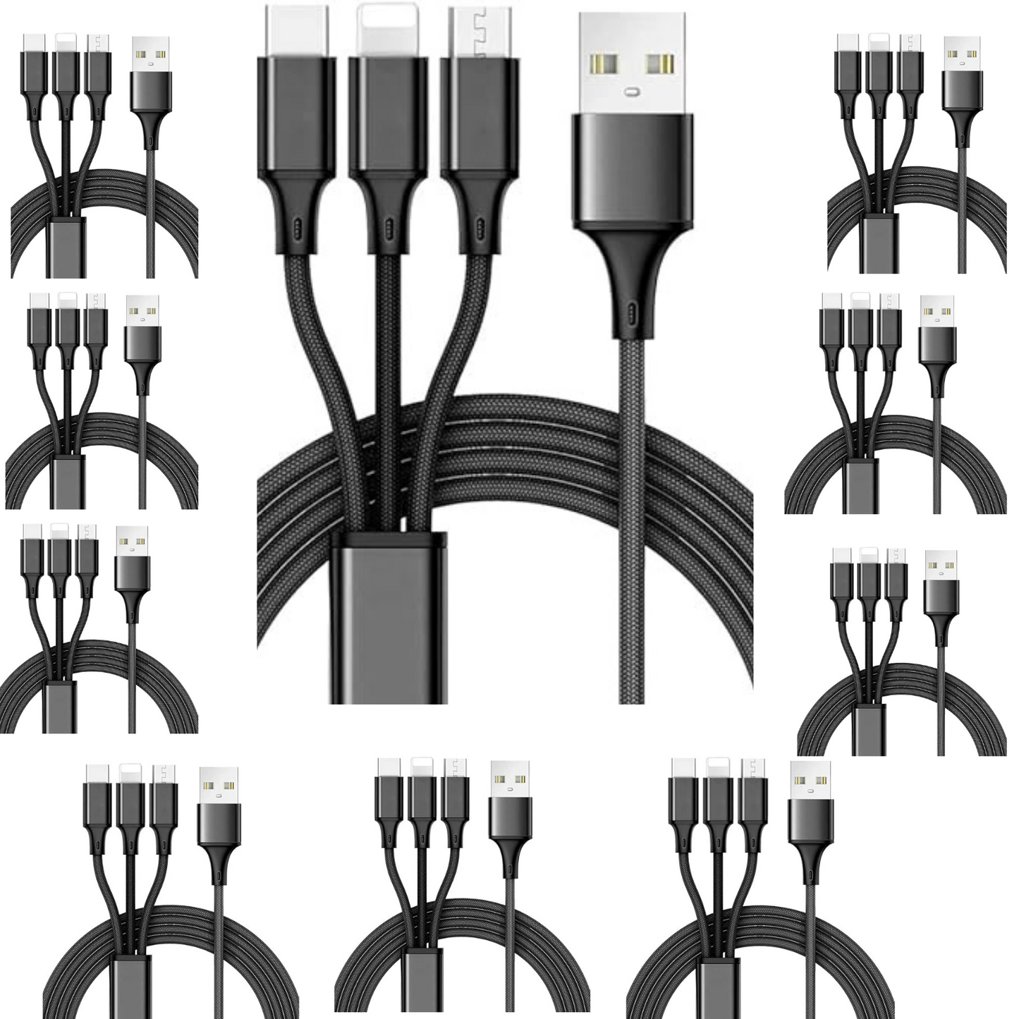 3-in-1 Ladekabel – Universelles 3-in-1 Kabel mit für Ios, für Iphone, USB-C & Micro USB – Schnelles Aufladen, High-Speed Datenübertragung, Knickfest & Knotenfrei – Kompatibel mit iPhone, Android, Tablets & mehr