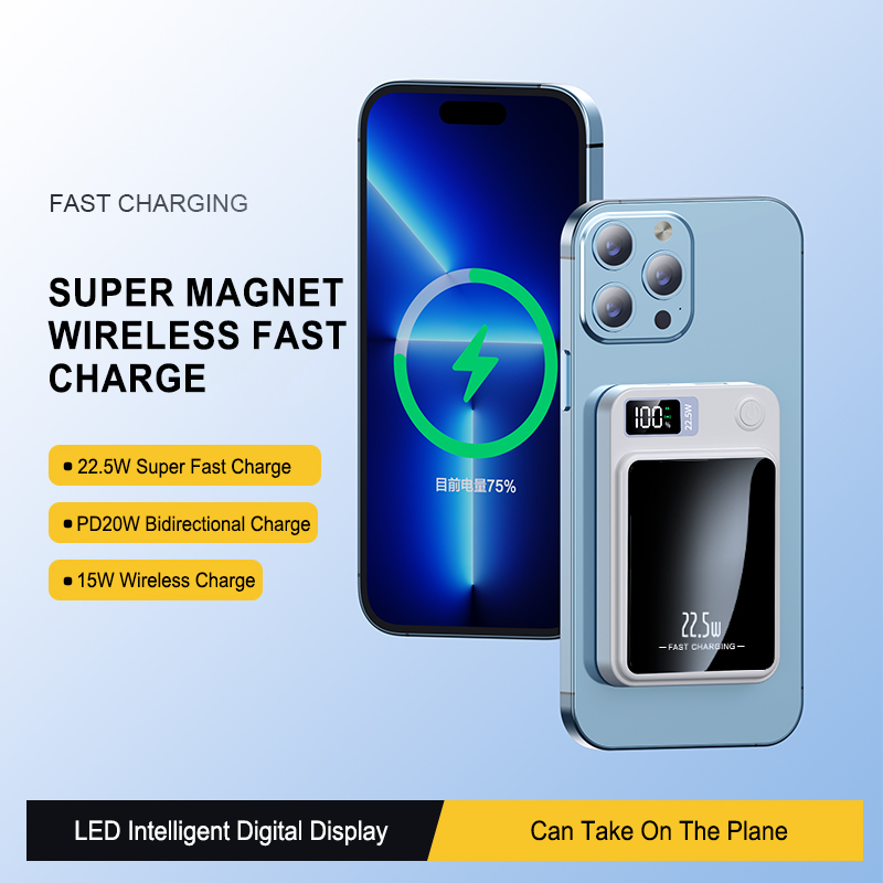 Magnetische Powerbank kompatibles  MagSafe-Ladegerät mit USB-C &USB-A für iPhone & Smartphones