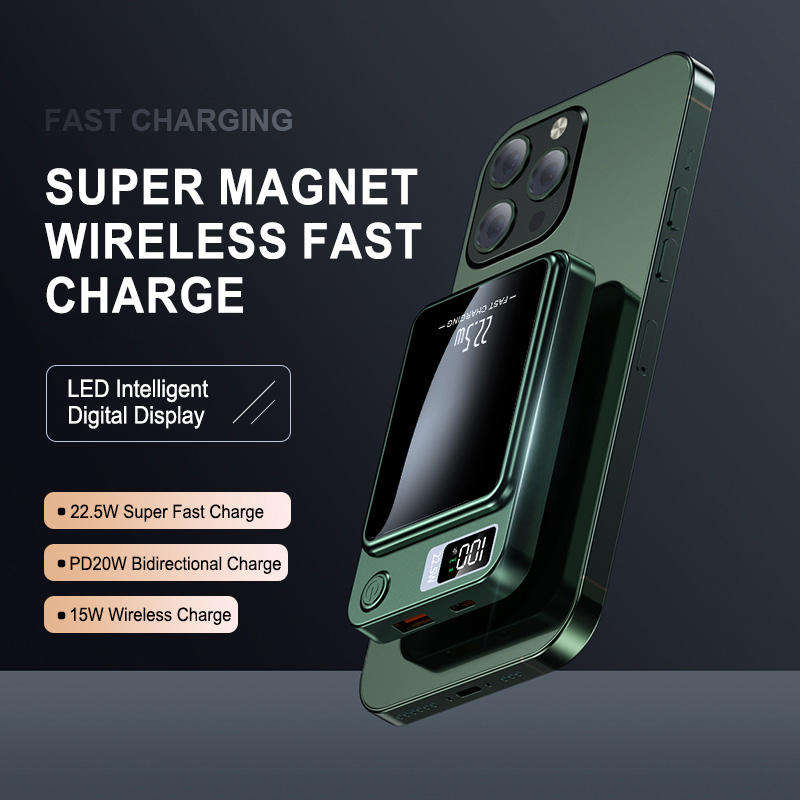 Magnetische Powerbank kompatibles  MagSafe-Ladegerät mit USB-C &USB-A für iPhone & Smartphones