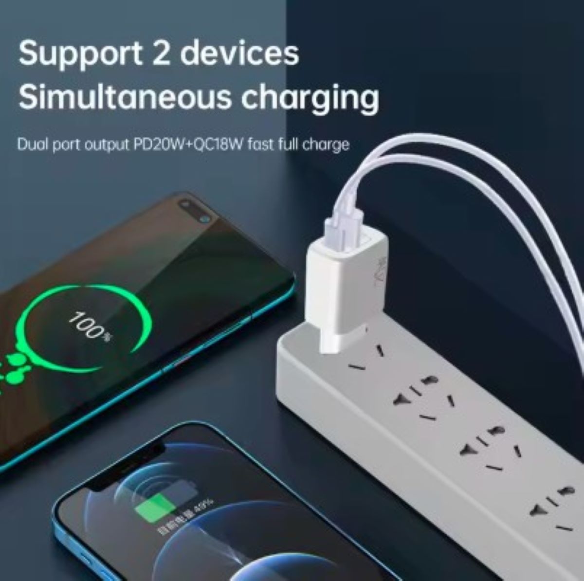 Ladegerät Doppelanschluss  Schnellladegerät USB-C + USB-A , Dual-Port Charger, Schnellladen für iPhone, iPad, Samsung, Google Pixel, Tablet & mehr