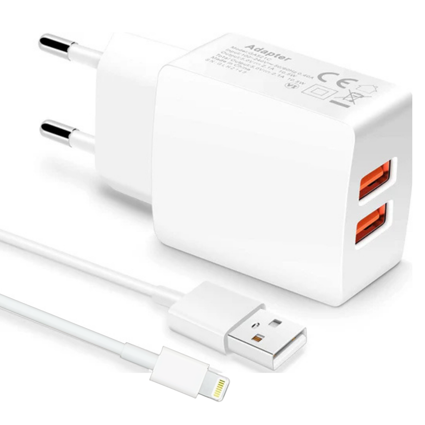 Doppel Schnellladegerät – 2x USB-A Ports – Kompatibel mit iPhone Samsung Galaxy iPad, Huawei, Xiaomi, OnePlus, Google Pixel