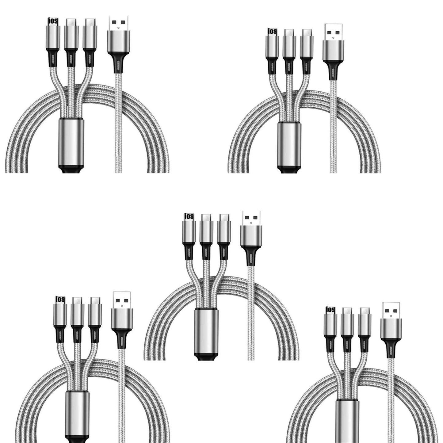 3-in-1 Ladekabel – Universelles 3-in-1 Kabel mit für Ios, für Iphone, USB-C & Micro USB – Schnelles Aufladen, High-Speed Datenübertragung, Knickfest & Knotenfrei – Kompatibel mit iPhone, Android, Tablets & mehr