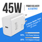 45Watt USB-C Schnellladegerät mit USB-C oder IOS für Iphone Ladekabel – Kompatibel mit iPhone 16, 15, 14, 13, 12, 11, XS, XR, SE, Samsung S25, S24, S23, iPad, MacBook, Huawei, Xiaomi, OnePlus, Google Pixel – PD 3.0 Netzteil für ultraschnelles Laden