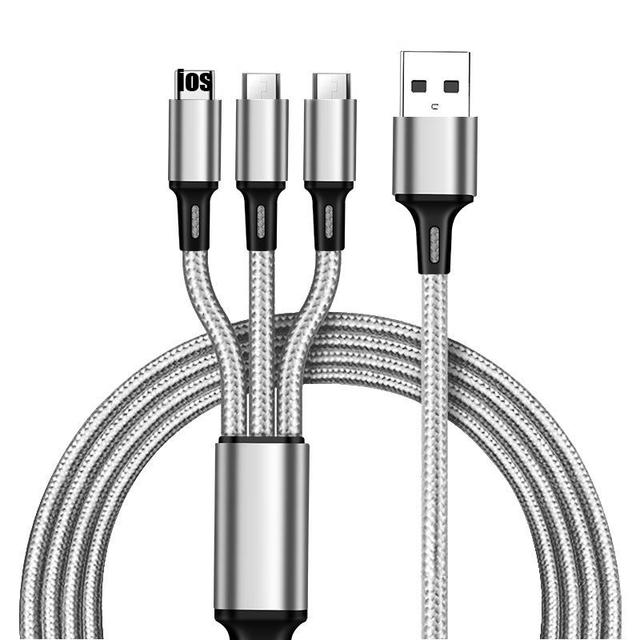 3-in-1 Ladekabel – Universelles 3-in-1 Kabel mit für Ios, für Iphone, USB-C & Micro USB – Schnelles Aufladen, High-Speed Datenübertragung, Knickfest & Knotenfrei – Kompatibel mit iPhone, Android, Tablets & mehr