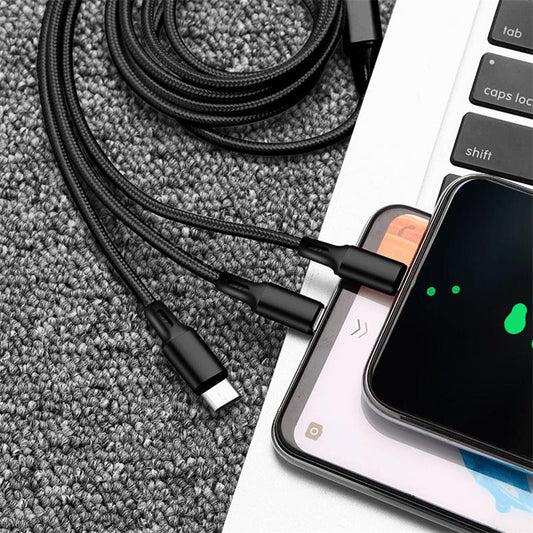 3-in-1 Ladekabel – Universelles 3-in-1 Kabel mit für Ios, für Iphone, USB-C & Micro USB – Schnelles Aufladen, High-Speed Datenübertragung, Knickfest & Knotenfrei – Kompatibel mit iPhone, Android, Tablets & mehr