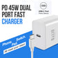 45Watt USB-C Schnellladegerät mit USB-C oder IOS für Iphone Ladekabel – Kompatibel mit iPhone 16, 15, 14, 13, 12, 11, XS, XR, SE, Samsung S25, S24, S23, iPad, MacBook, Huawei, Xiaomi, OnePlus, Google Pixel – PD 3.0 Netzteil für ultraschnelles Laden