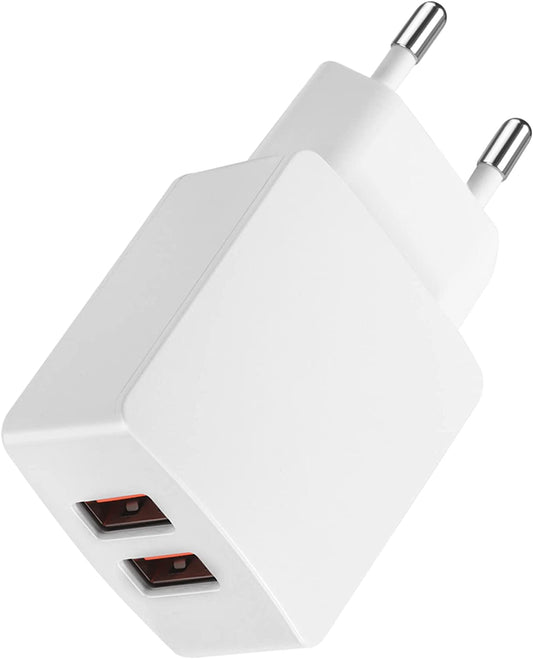 Doppel Schnellladegerät – 2x USB-A Ports – Kompatibel mit iPhone Samsung Galaxy iPad, Huawei, Xiaomi, OnePlus, Google Pixel