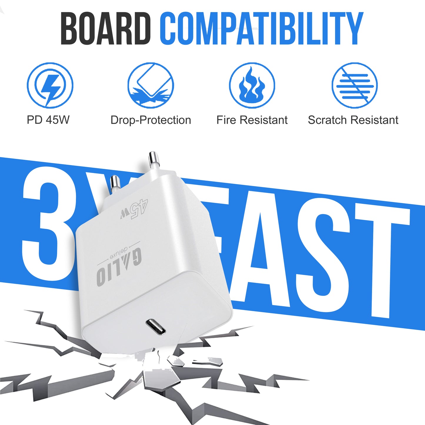 45Watt USB-C Schnellladegerät mit USB-C oder IOS für Iphone Ladekabel – Kompatibel mit iPhone 16, 15, 14, 13, 12, 11, XS, XR, SE, Samsung S25, S24, S23, iPad, MacBook, Huawei, Xiaomi, OnePlus, Google Pixel – PD 3.0 Netzteil für ultraschnelles Laden