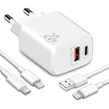Ladegerät Doppelanschluss  Schnellladegerät USB-C + USB-A , Dual-Port Charger, Schnellladen für iPhone, iPad, Samsung, Google Pixel, Tablet & mehr