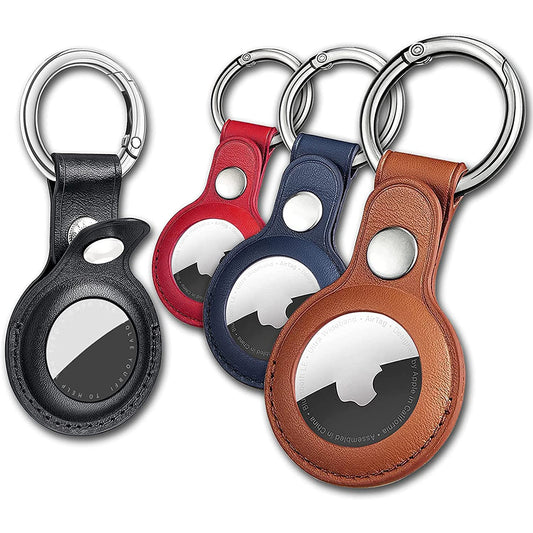Leder Schlüsselbund für Apple AirTags – Premium Leder Schlüsselanhänger in Schwarz, Braun, Rot & Blau – Stilvoller AirTag Halter