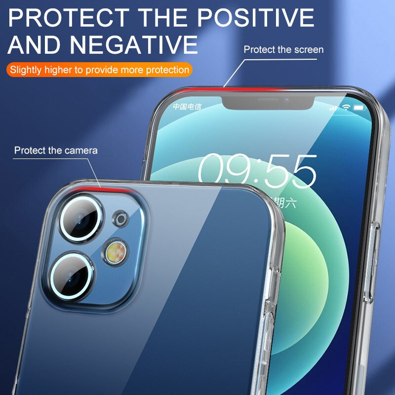 Handyhülle für iPhone + Schutz Glas + Kamera-Schutz – 3-in-1 Set, stoßfest, kratzfest, Sichtschutz  Schwarz oder Transparent